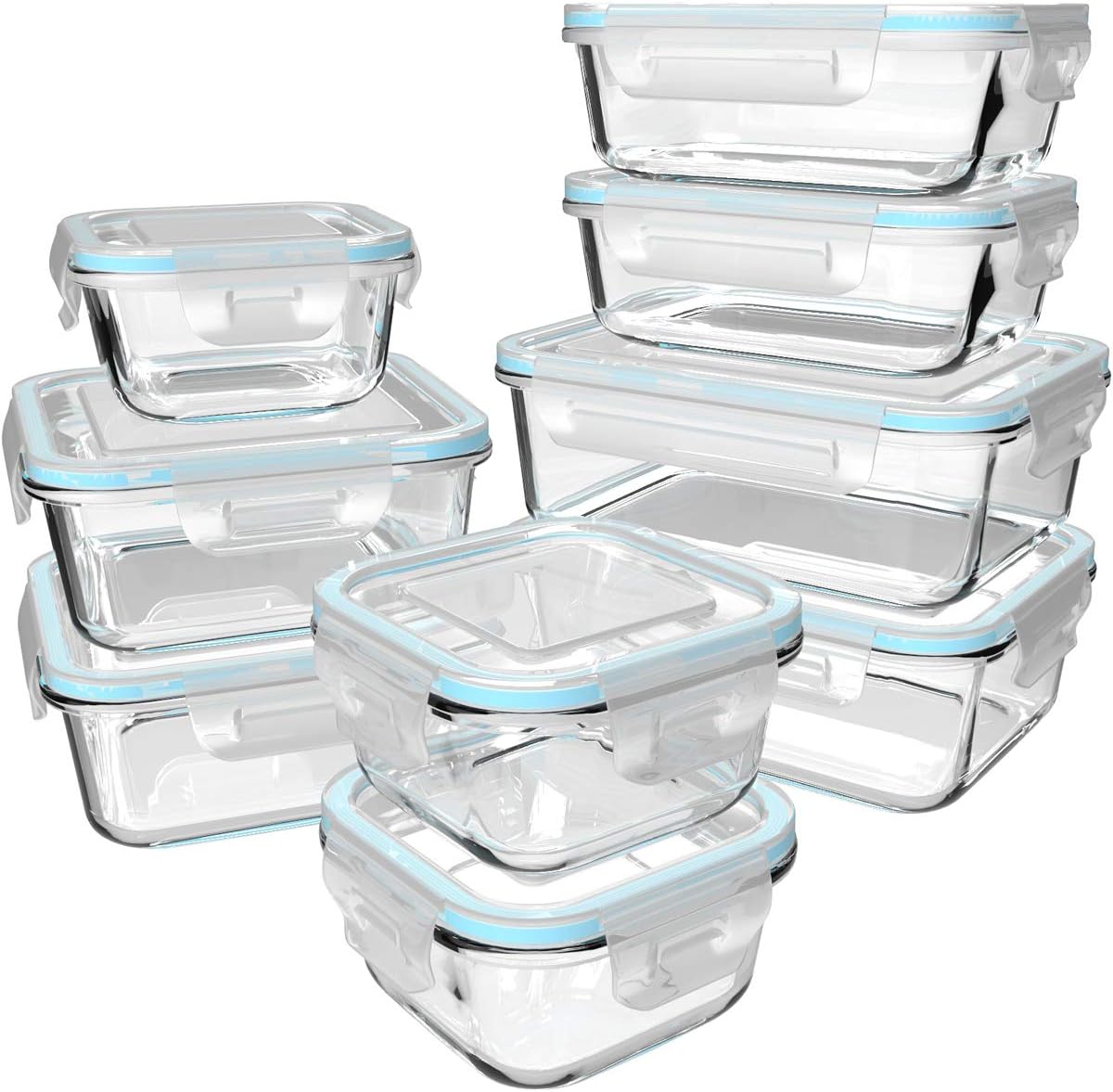Meal Prep Container - 18-teiliges Glas-Lebensmittelbehälter-Set mit Deckeln, 9 Behälter,