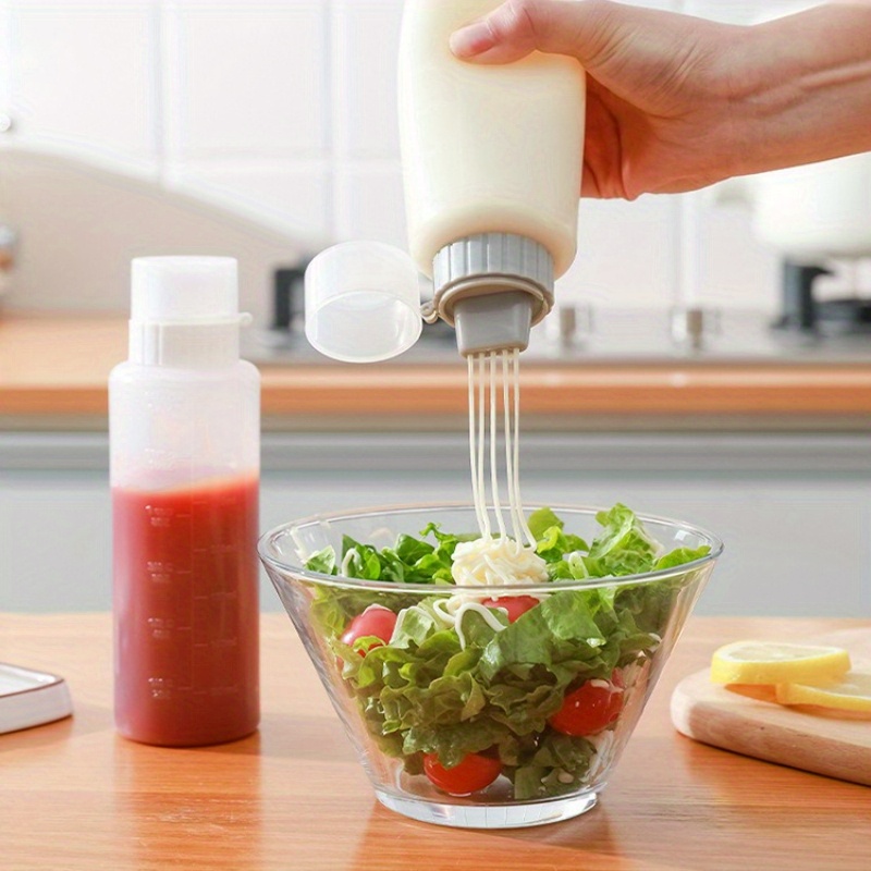 Sauce Squeeze Bottle - 1 Stück Tomatensoßen-Salat-Squeeze-Flasche, Creme-Honig-Fünfloch-Gewürzflasche, Sauce-Squeeze-Gewürzflasche, Küchenzubehör
