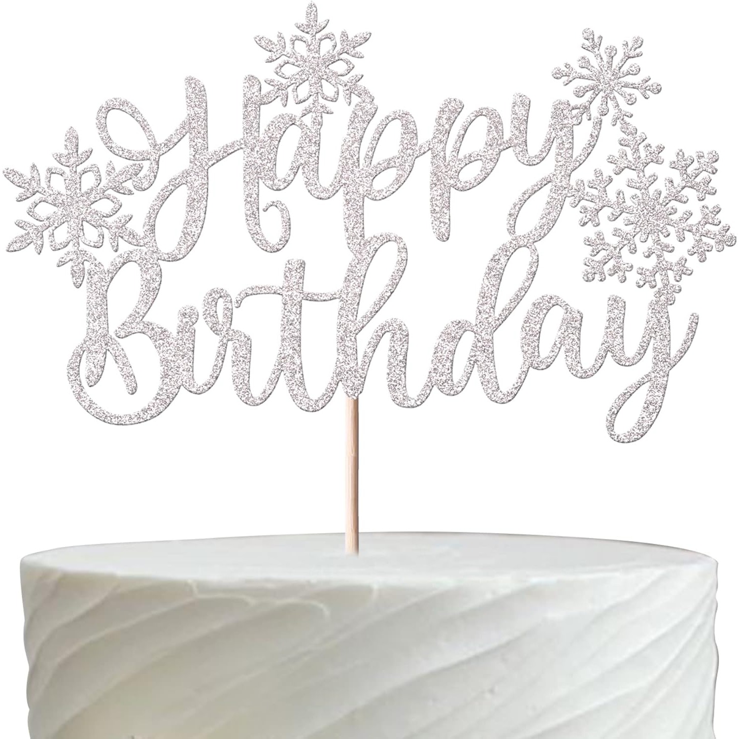 Meal Prep Frozen - 1 Packung Schneeflocken-Kuchenaufsatz „Happy Birthday“, glitzernd,