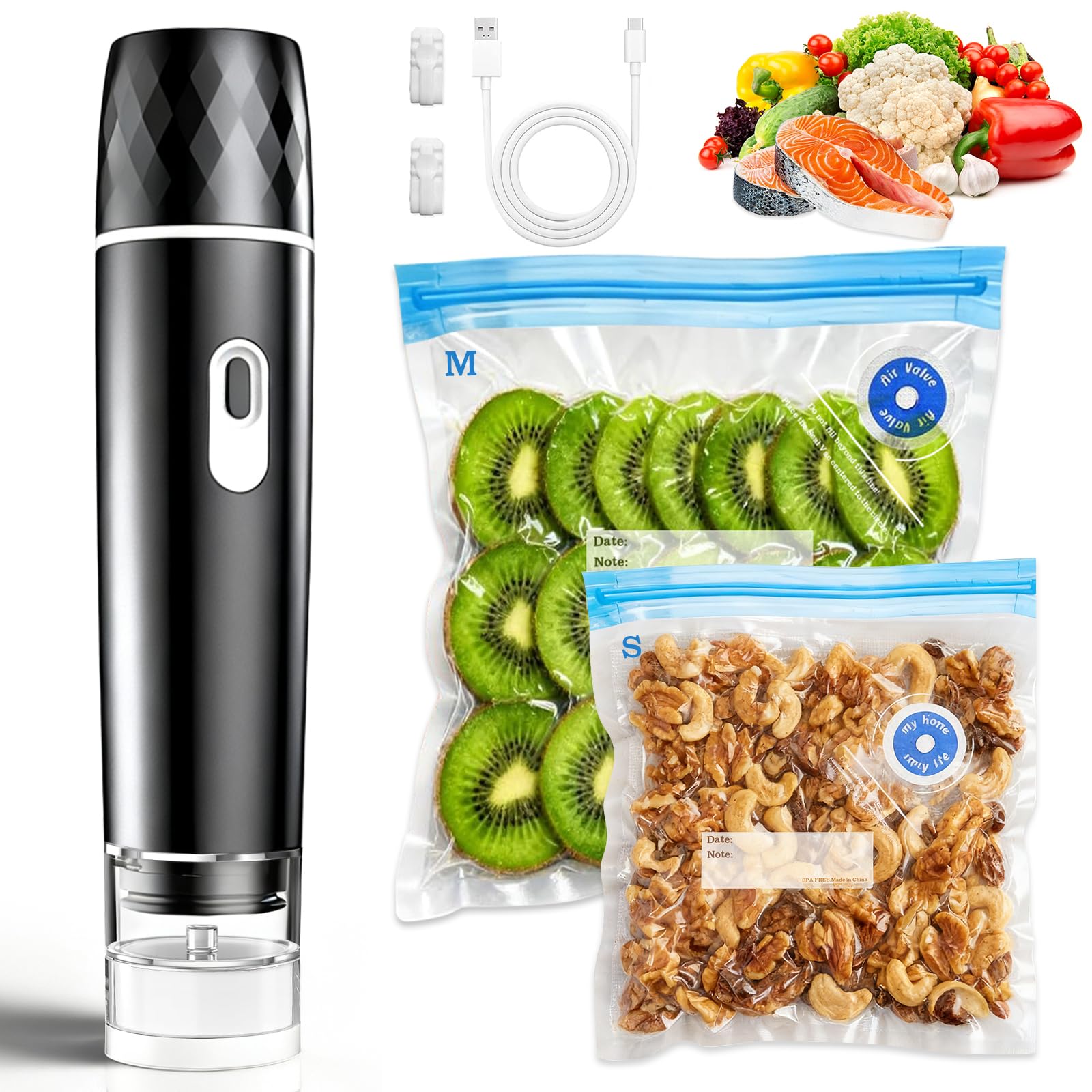 Meal Prep Dinners - Lebensmittel-Vakuumiergerät, 60KPA Leistungsstarker Handvakuumierer, Wiederaufladbar für