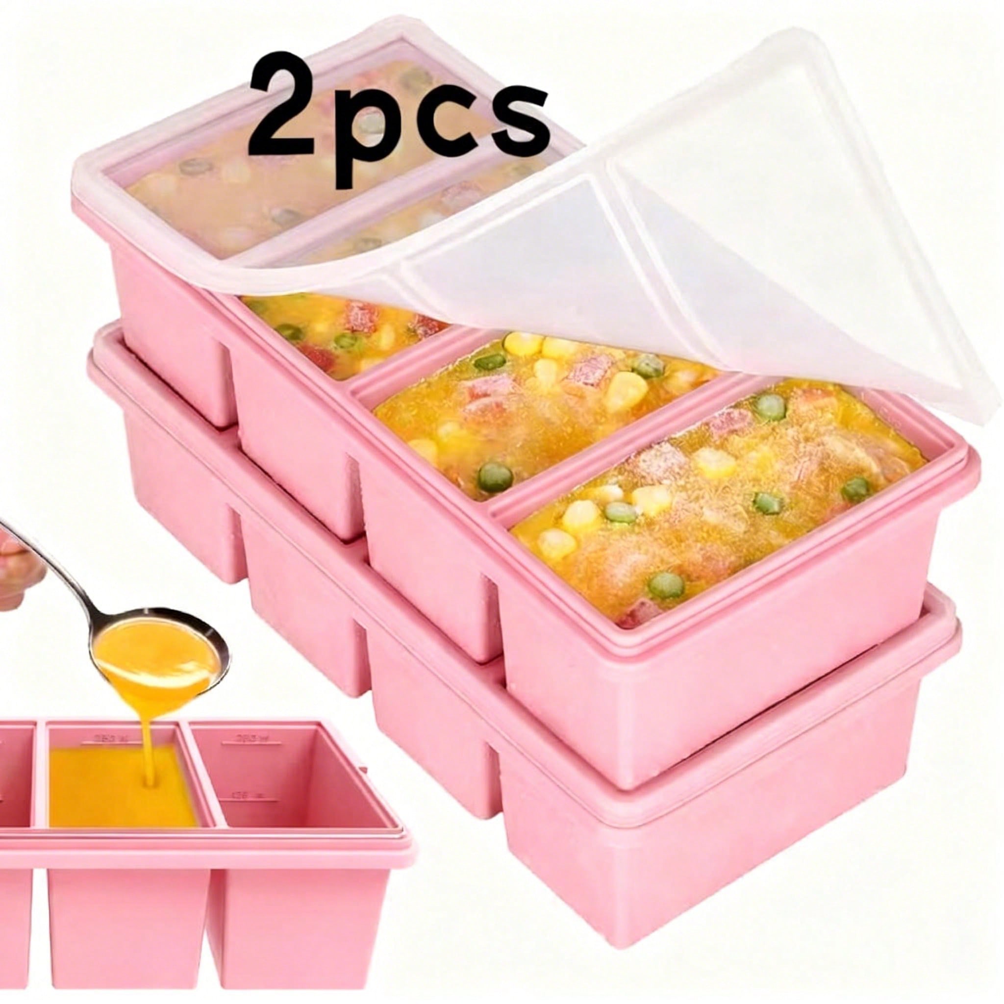 Meal Prep Container - 2er-Pack Silikon-Gefrierschalen mit Deckel, 1-Tassen-Suppen-Aufbewahrungs-Eiswürfelformen, auslaufsichere,