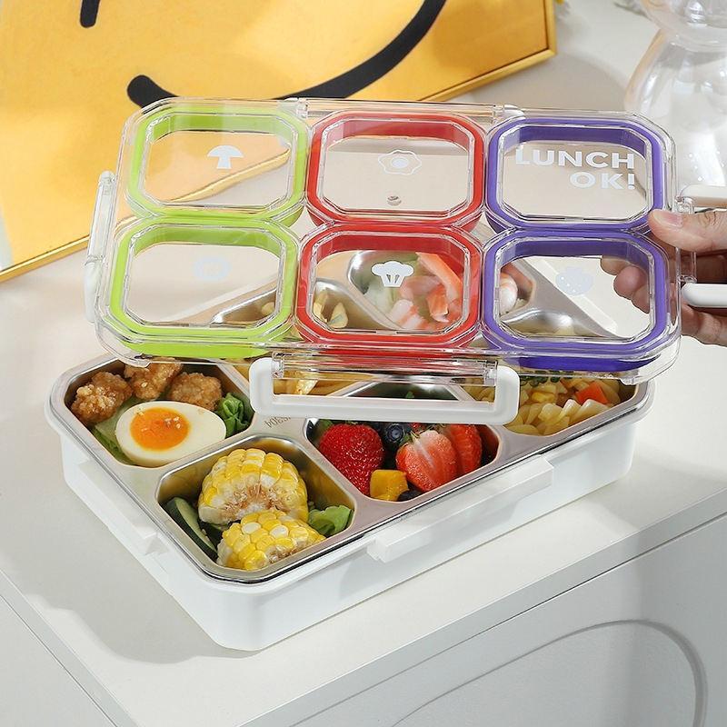 Stainless Bento Box - 6-Fach Edelstahl-Lunchbox mit Löffel und Gabel