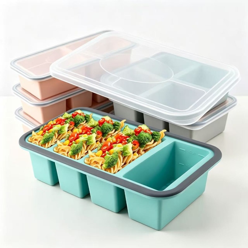 Meal Prep Container - Silikon-Gefrierformen mit Deckel, Suppen-Eiswürfelbehälter, großer Lebensmittelbehälter