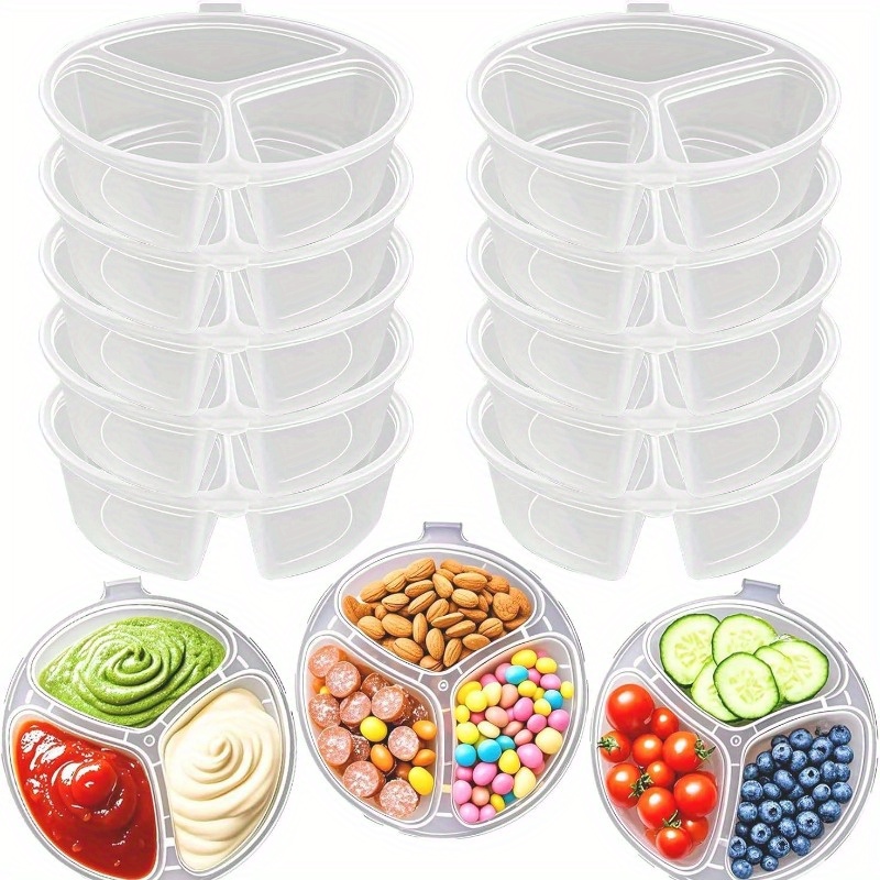 Meal Prep Dinners - Runde Einweg-Lebensmittelbehälter mit 3 Fächern und