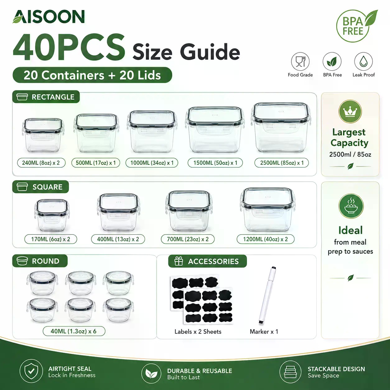 40-teiliges Set extra großer,  – Meal Prep Dinners Bewertung und Preis
